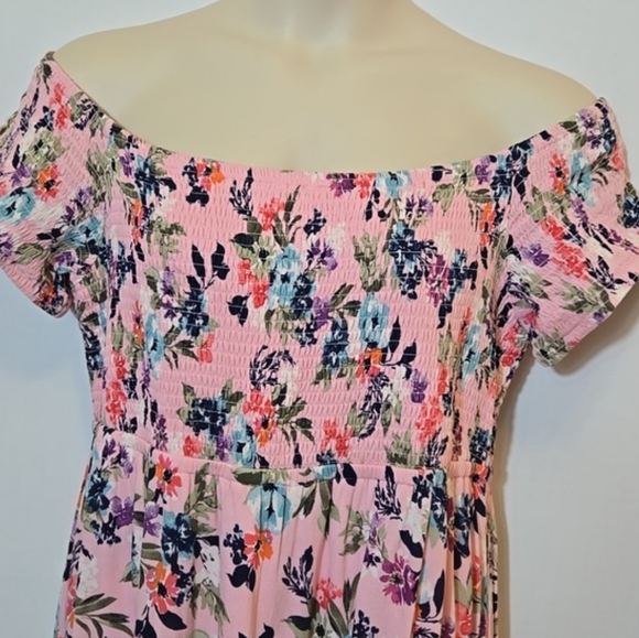 Torrid Floral Smocked Gauzy High Low Dress 2X Easter Spring Summer Pink Floral - Picture 12 of 15